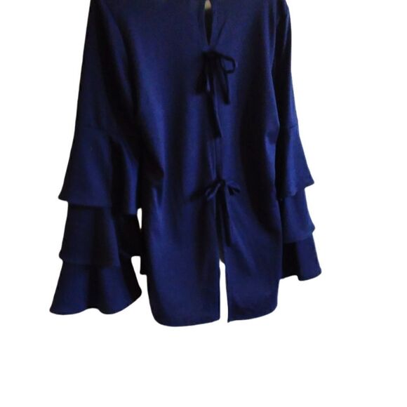 OSO Casuals Knit Top Triple Ruffled Sleeve & Ties in Back NAVY MEDIUM - Picture 5 of 5